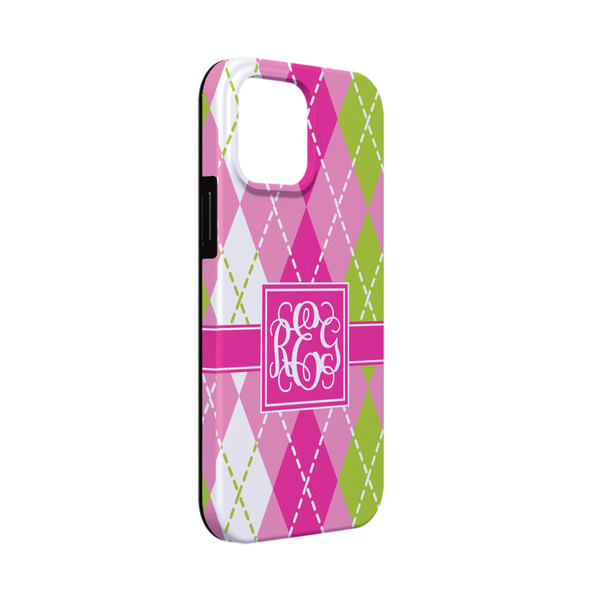 Custom Pink & Green Argyle iPhone Case - Rubber Lined - iPhone 13 Mini (Personalized)