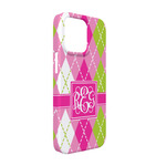 Pink & Green Argyle iPhone Case - Plastic - iPhone 13 Pro (Personalized)