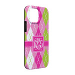 Pink & Green Argyle iPhone Case - Rubber Lined - iPhone 13 (Personalized)