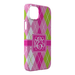 Pink & Green Argyle iPhone Case - Plastic - iPhone 14 Plus (Personalized)