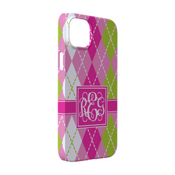 Pink & Green Argyle iPhone Case - Plastic - iPhone 14 Pro (Personalized)