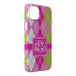 Pink & Green Argyle iPhone Case - Plastic - iPhone 14 Pro Max (Personalized)