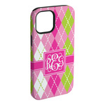 Pink & Green Argyle iPhone Case - Rubber Lined - iPhone 15 Plus (Personalized)