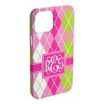 Pink & Green Argyle iPhone Case - Plastic - iPhone 15 Pro Max (Personalized)