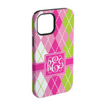 Pink & Green Argyle iPhone Case - Rubber Lined - iPhone 15 Pro (Personalized)