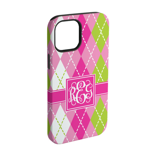 Custom Pink & Green Argyle iPhone Case - Rubber Lined - iPhone 15 (Personalized)