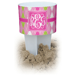 Pink & Green Argyle White Beach Spiker Drink Holder (Personalized)