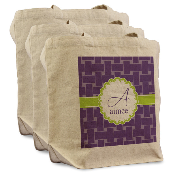 Custom Waffle Weave Reusable Cotton Grocery Bags - Set of 3 (Personalized)