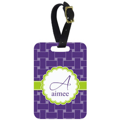 Waffle Weave Metal Luggage Tag w/ Name and Initial