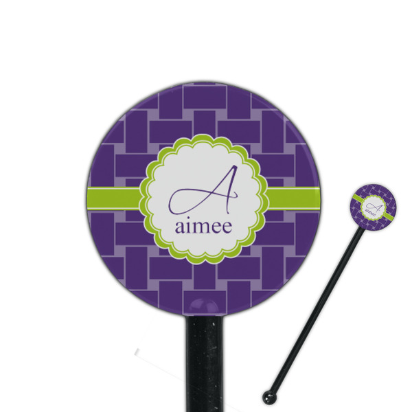 Custom Waffle Weave 5.5" Round Plastic Stir Sticks - Black - Double Sided (Personalized)