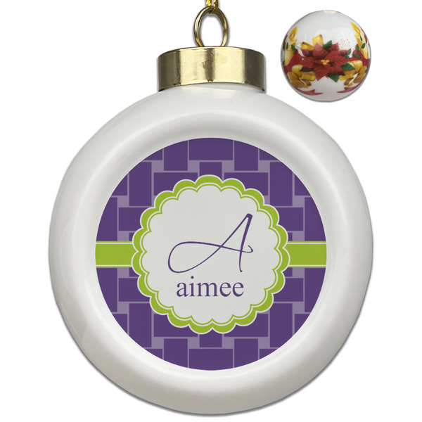 Custom Waffle Weave Ceramic Ball Ornaments - Poinsettia Garland (Personalized)