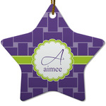 Waffle Weave Star Ceramic Ornament w/ Name and Initial