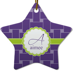 Waffle Weave Star Ceramic Ornament w/ Name and Initial