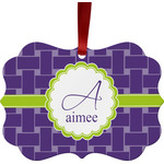 Waffle Weave Metal Frame Ornament - Double Sided w/ Name and Initial