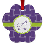 Waffle Weave Metal Paw Ornament - Double Sided w/ Name and Initial