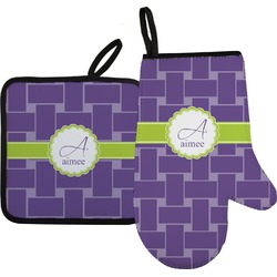 Waffle Weave Right Oven Mitt & Pot Holder Set w/ Name and Initial