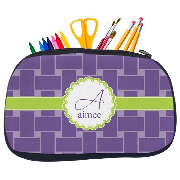 Custom Waffle Weave Neoprene Pencil Case - Medium w/ Name and Initial