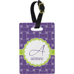 Waffle Weave Plastic Luggage Tag - Rectangular w/ Name and Initial