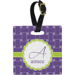 Waffle Weave Plastic Luggage Tag - Square w/ Name and Initial