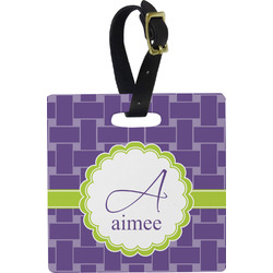 Waffle Weave Plastic Luggage Tag - Square w/ Name and Initial