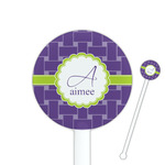 Waffle Weave 5.5" Round Plastic Stir Sticks - White - Single Sided (Personalized)