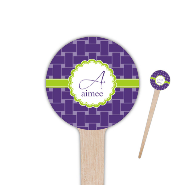 Custom Waffle Weave 4" Round Wooden Food Picks - Single Sided (Personalized)