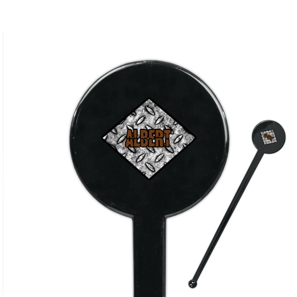 Custom Diamond Plate 7" Round Plastic Stir Sticks - Black - Double Sided (Personalized)