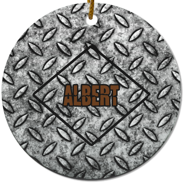 Custom Diamond Plate Round Ceramic Ornament w/ Name or Text