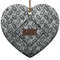 Diamond Plate Heart Ceramic Ornament w/ Name or Text