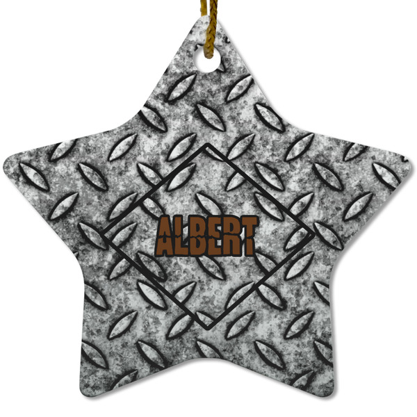 Custom Diamond Plate Star Ceramic Ornament w/ Name or Text