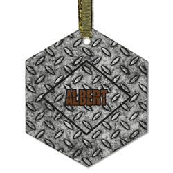 Diamond Plate Flat Glass Ornament - Hexagon w/ Name or Text