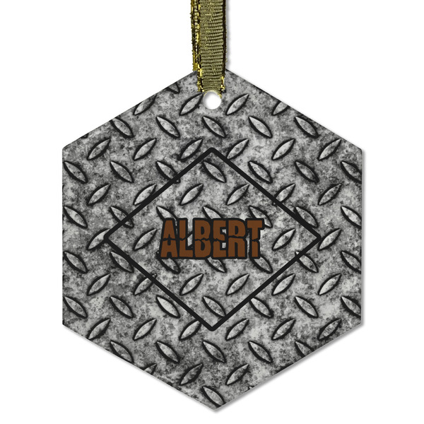 Custom Diamond Plate Flat Glass Ornament - Hexagon w/ Name or Text