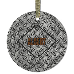 Diamond Plate Flat Glass Ornament - Round w/ Name or Text