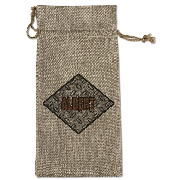 Custom Diamond Plate Large Burlap Gift Bag - Front (Personalized)