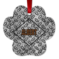 Diamond Plate Metal Paw Ornament - Double Sided w/ Name or Text