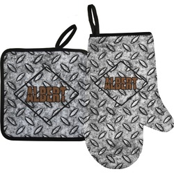 Diamond Plate Oven Mitt & Pot Holder Set w/ Name or Text