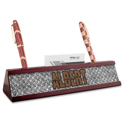 Diamond Plate Red Mahogany Nameplate with Business Card Holder (Personalized)