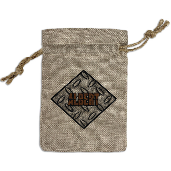 Custom Diamond Plate Small Burlap Gift Bag - Front (Personalized)