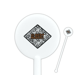 Diamond Plate 5.5" Round Plastic Stir Sticks - White - Single Sided (Personalized)