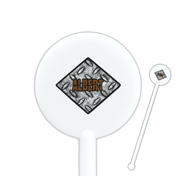 Custom Diamond Plate 5.5" Round Plastic Stir Sticks - White - Double Sided (Personalized)