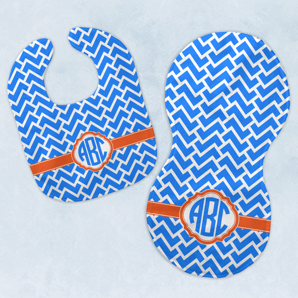 Custom Zigzag Baby Bib & Burp Set w/ Monogram