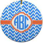 Zigzag Round Ceramic Ornament w/ Monogram