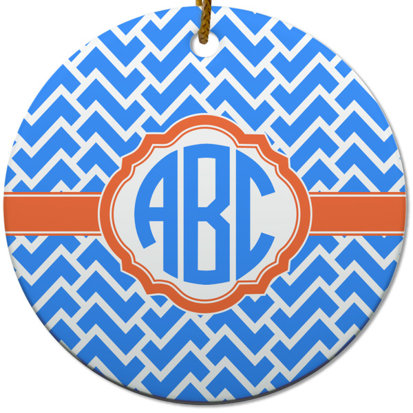 Custom Zigzag Round Ceramic Ornament w/ Monogram