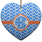 Zigzag Heart Ceramic Ornament w/ Monogram