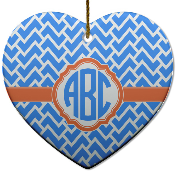 Custom Zigzag Heart Ceramic Ornament w/ Monogram