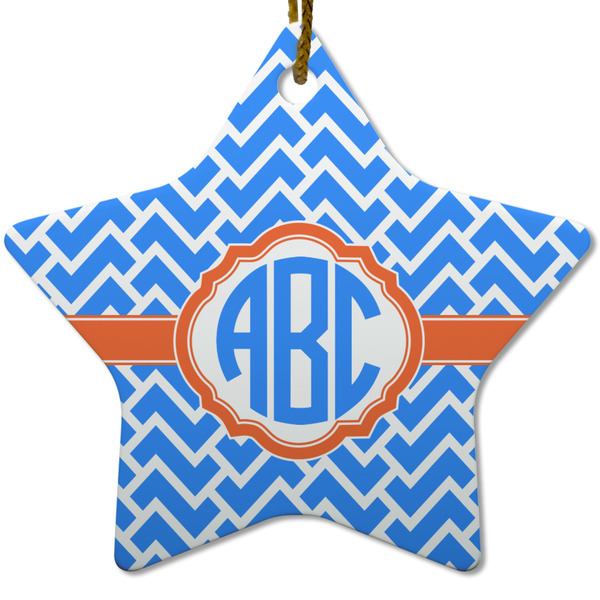 Custom Zigzag Star Ceramic Ornament w/ Monogram