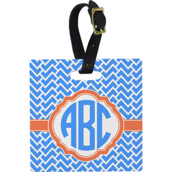 Zigzag Plastic Luggage Tag - Square w/ Monogram