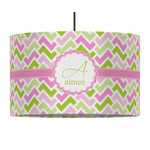 Pink & Green Geometric 12" Drum Pendant Lamp - Fabric (Personalized)