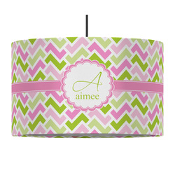 Pink & Green Geometric 12" Drum Pendant Lamp - Fabric (Personalized)