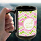 Pink & Green Geometric 15oz. Black Mug - LIFESTYLE